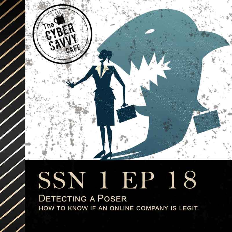 How to know if an online company is an imposter, image of a professional woman with a shark shadow behind her.